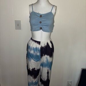 Blue and Black Tie-Dye Women's Pants